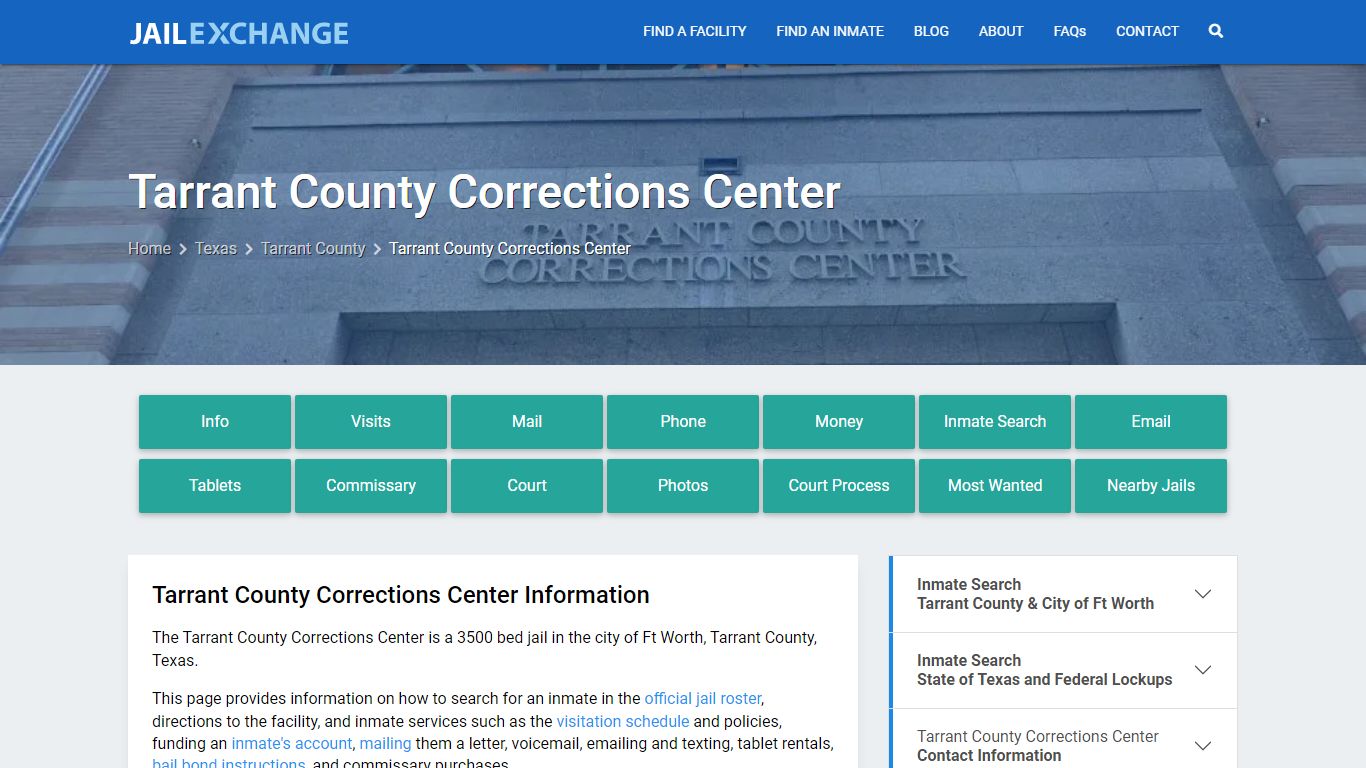 Tarrant County Corrections Center, TX Inmate Search, Information